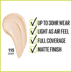 Maybelline Super Stay Full Coverage Foundation – 30HR Matte, 1 fl oz