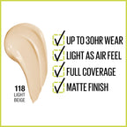 Maybelline Super Stay Full Coverage Foundation – 30HR Matte, 1 fl oz