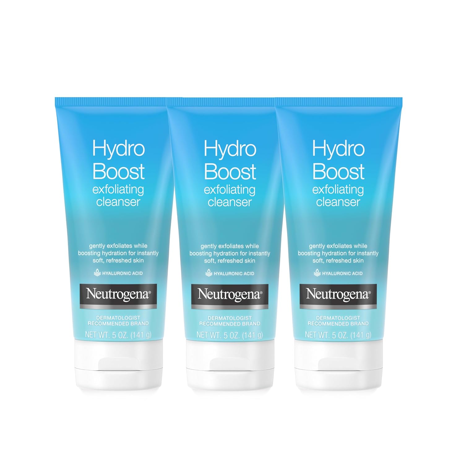 Neutrogena Hydro Boost Daily Cleanser: Gentle exfoliating wash with Hyaluronic Acid.
