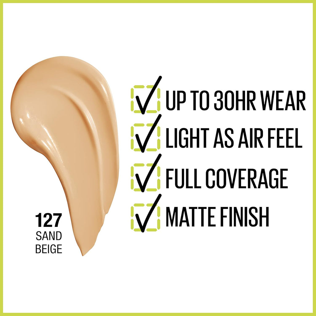 Maybelline Super Stay Full Coverage Foundation – 30HR Matte, 1 fl oz