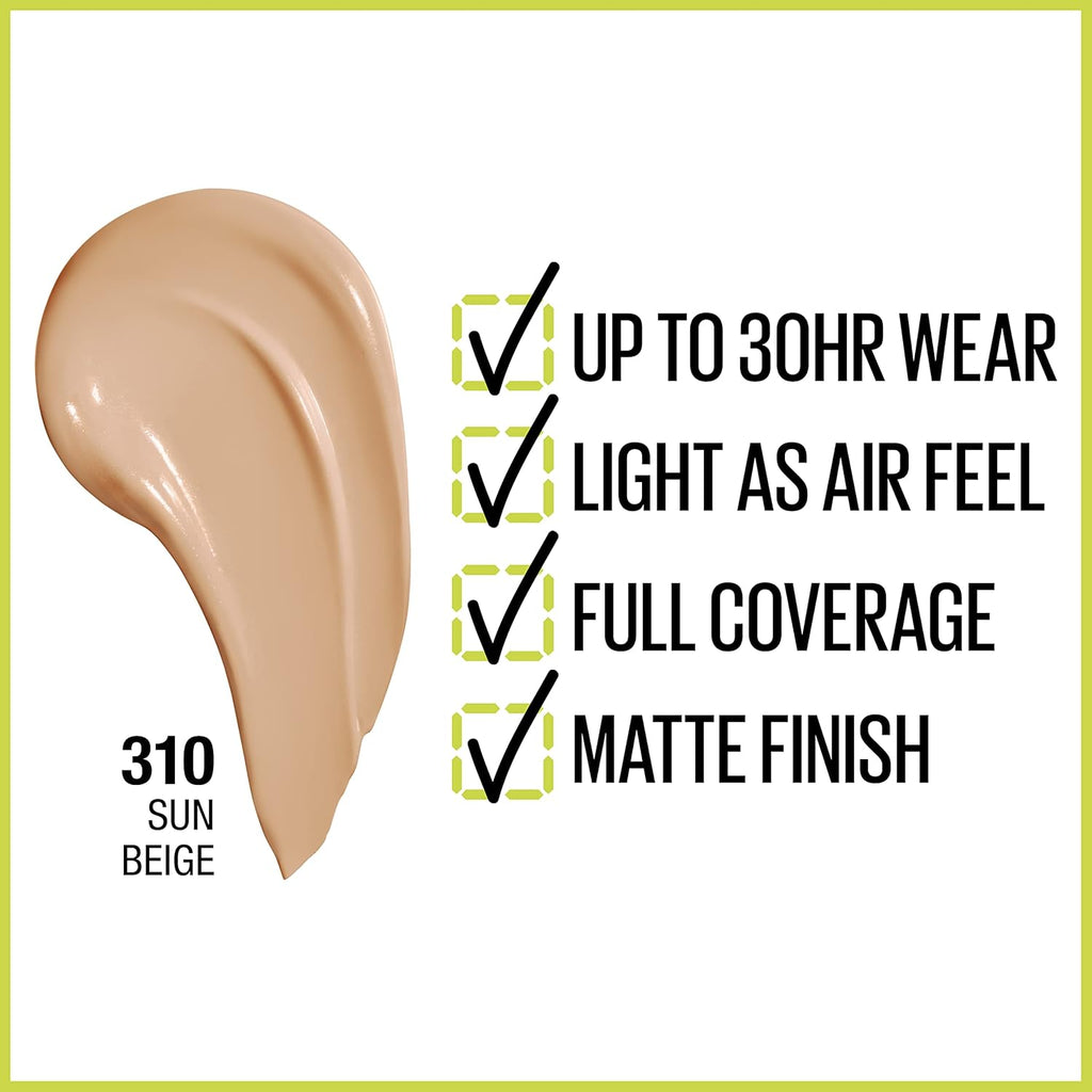 Maybelline Super Stay Full Coverage Foundation – 30HR Matte, 1 fl oz