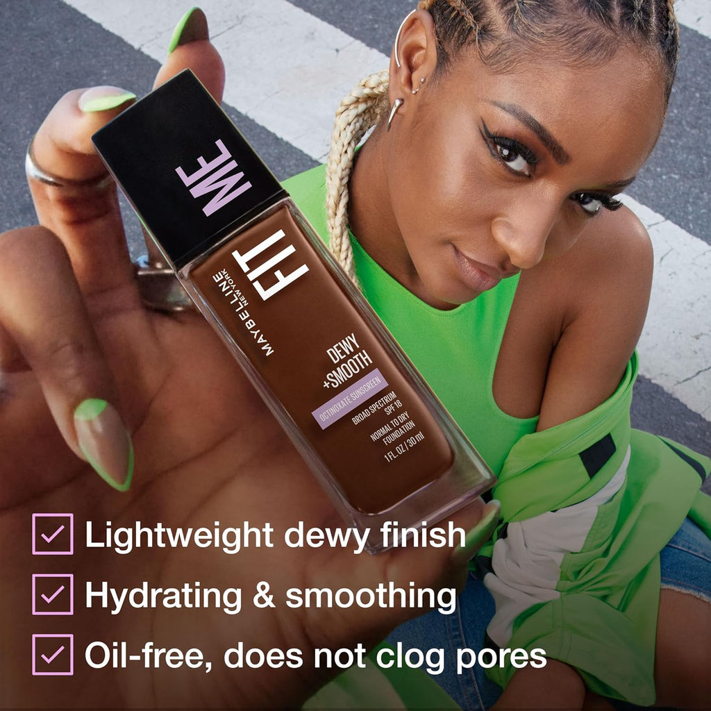 Maybelline Fit Me Dewy + Smooth Foundation – Fair Porcelain, 1 fl oz