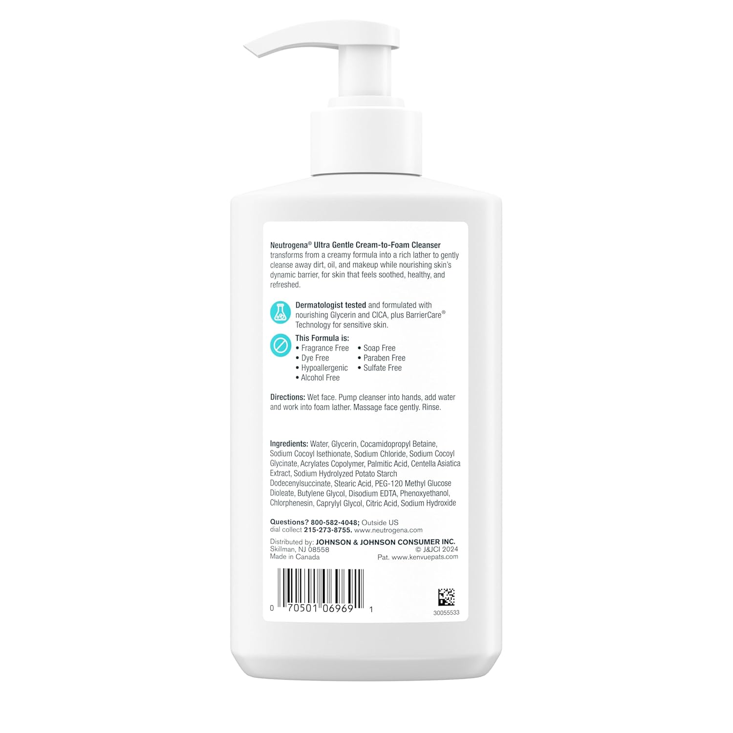 Neutrogena Ultra Gentle Cream-to-Foam Facial Cleanser - Sensitive, Fragrance-Free 12 fl oz