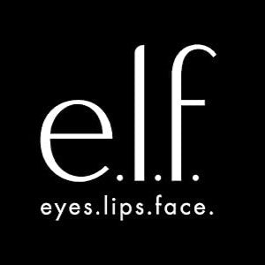 elf logo with 'eyes. lips. face.' text on a black background