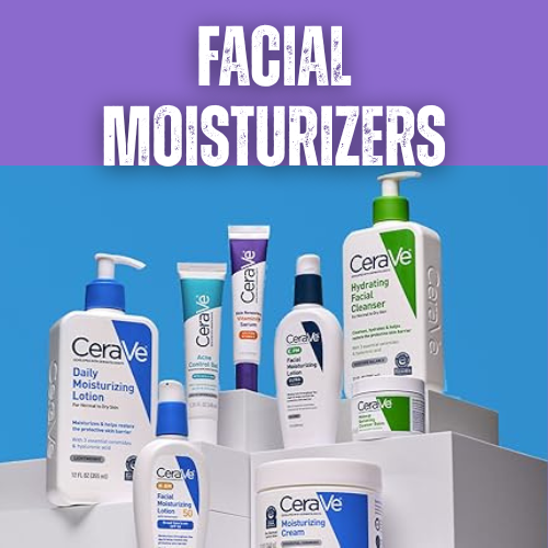 Collection of CeraVe facial moisturizers on a blue and purple gradient background