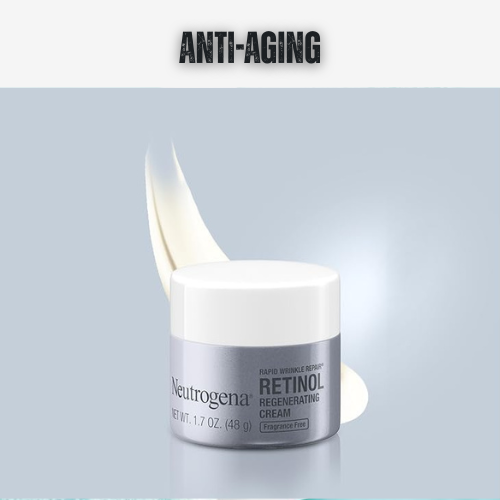 Neutrogena Retinol Regenerating Cream jar with a white lid on a light blue background